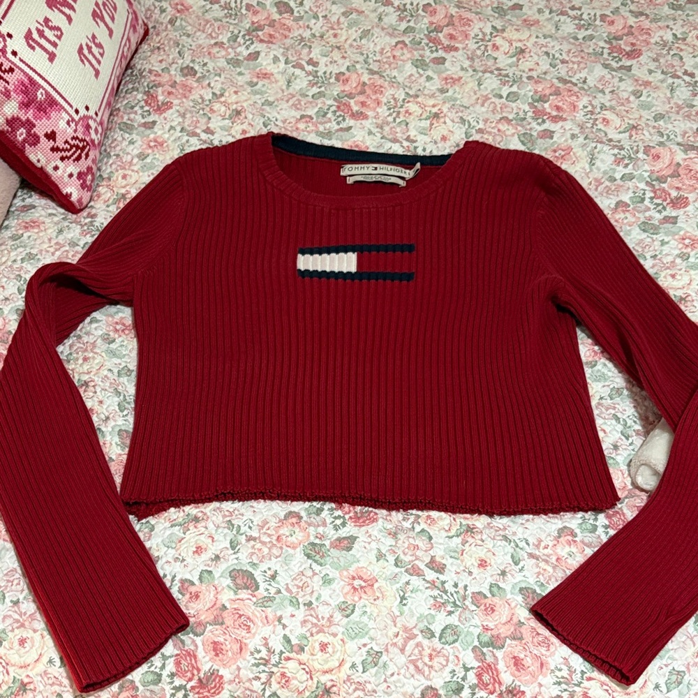 Tommy Hilfiger Red Cropped Sweater with Logo